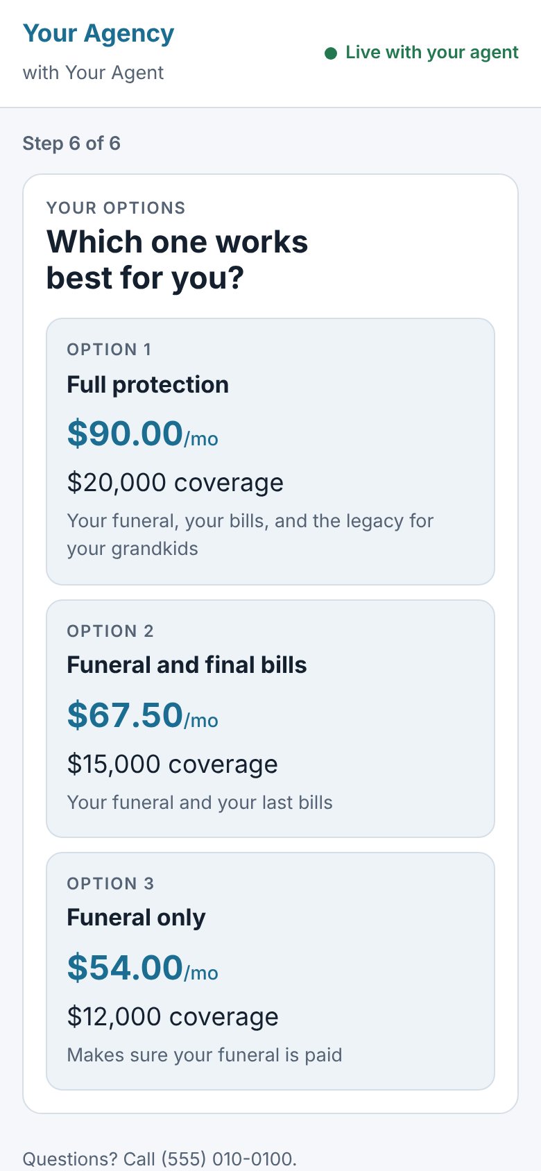 The same three options on the client's phone